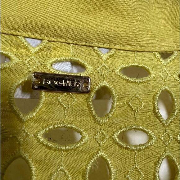 Bogner Women’s Size 12 Eyelet Yellow Button Front Jacket Three Quarter Sleeve - Picture 7 of 11